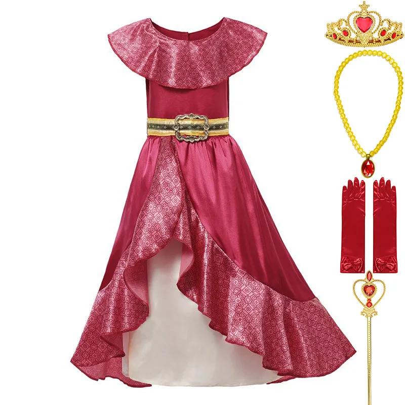 Elena of Avalor/костюм для детей; платье принцессы с поясом и поясом; летние платья для девочек; вечерние платья для костюмированной вечеринки; одежда для пасхи и карнавала - Цвет: Dress Set-4