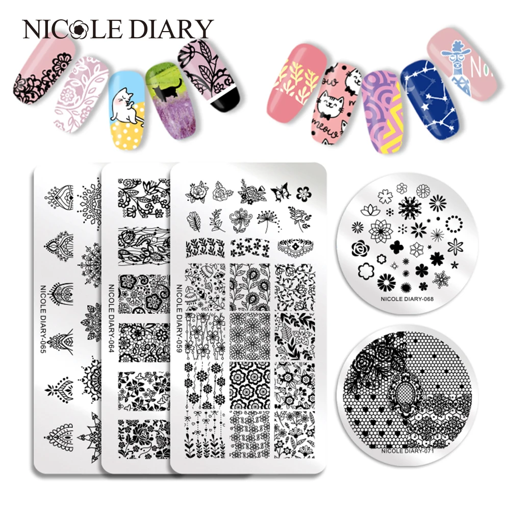 NICOLE DIARY прямоугольные пластины для стемпинга ногтей круглой формы дизайн с Луной