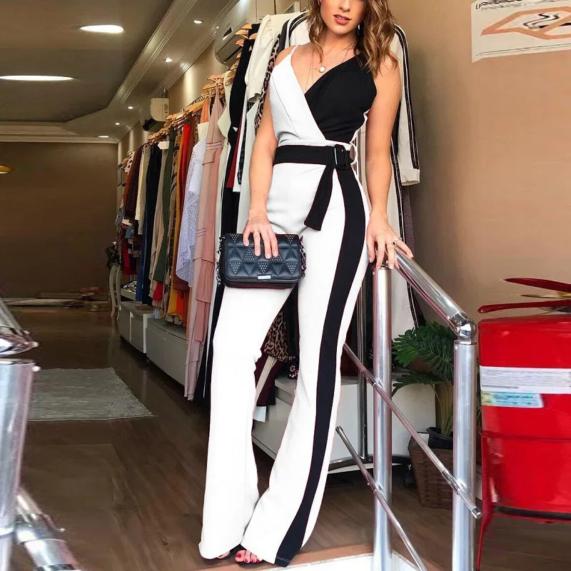 Комбинезон женский с поясом пикантный элегантный шикарный повседневный