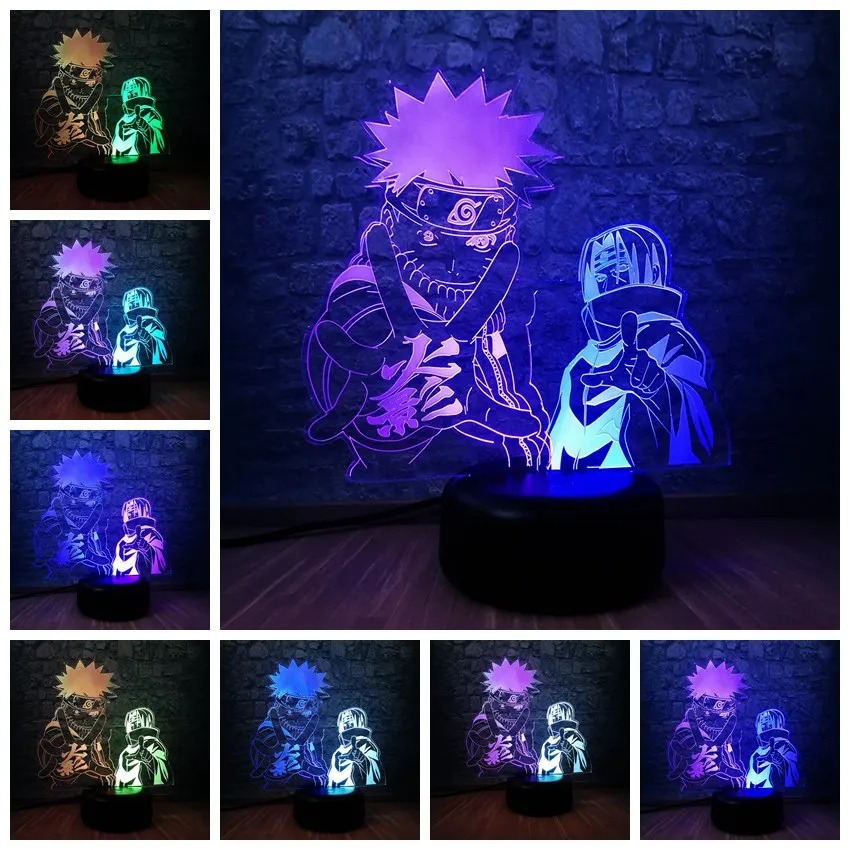 7 смешанных двухцветных фигурок Наруто Sasuke Kakashi 3D светодиодный ночник Lihgt с