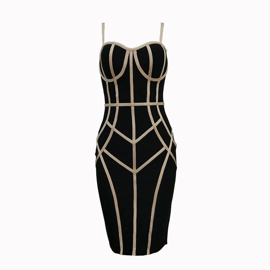 Новое летнее облегающее Бандажное платье для женщин Vestido сексуальное платье на бретельках без рукавов Клубное популярное вечернее платье для знаменитостей - Цвет: Черный