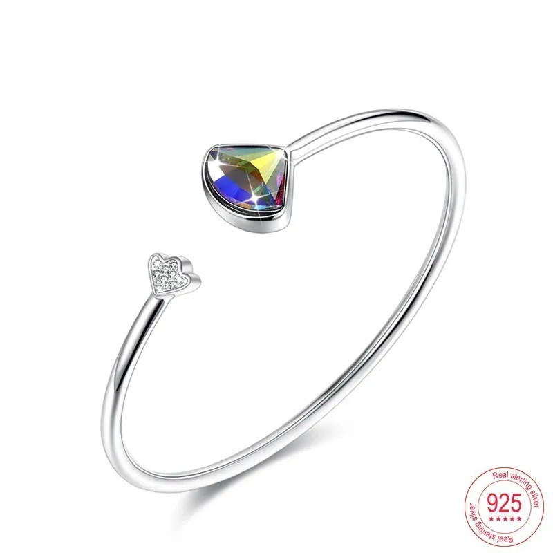 Браслеты из стерлингового серебра с кристаллами от Swarovski, открытые браслеты для женщин, модный браслет с цирконием, свадебные ювелирные изделия, подарок - Окраска металла: SVB140-B
