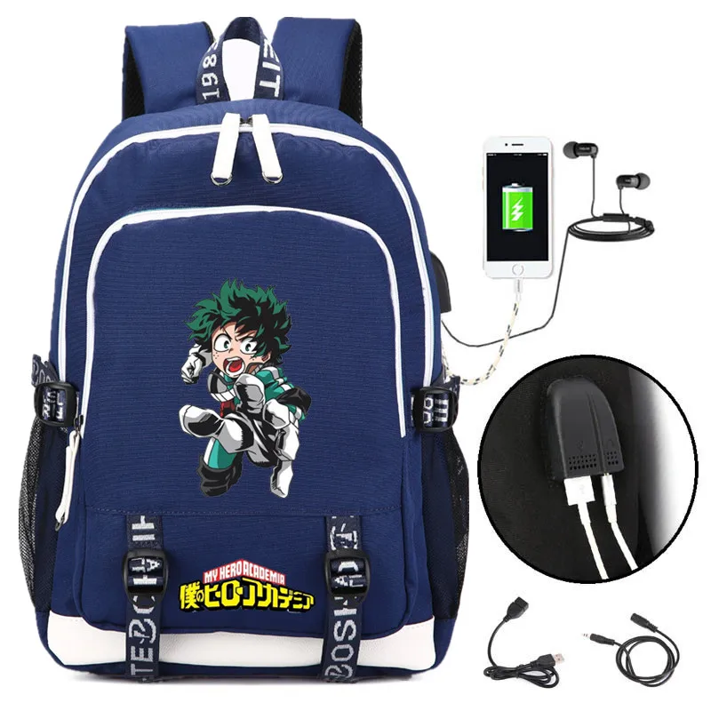 4 Рюкзак для ноутбука с зарядкой через usb My Hero Academy, нейлоновые школьные сумки, холщовый рюкзак для путешествий, женский рюкзак с аниме Midoriya Izuku Back Pack - Цвет: 4