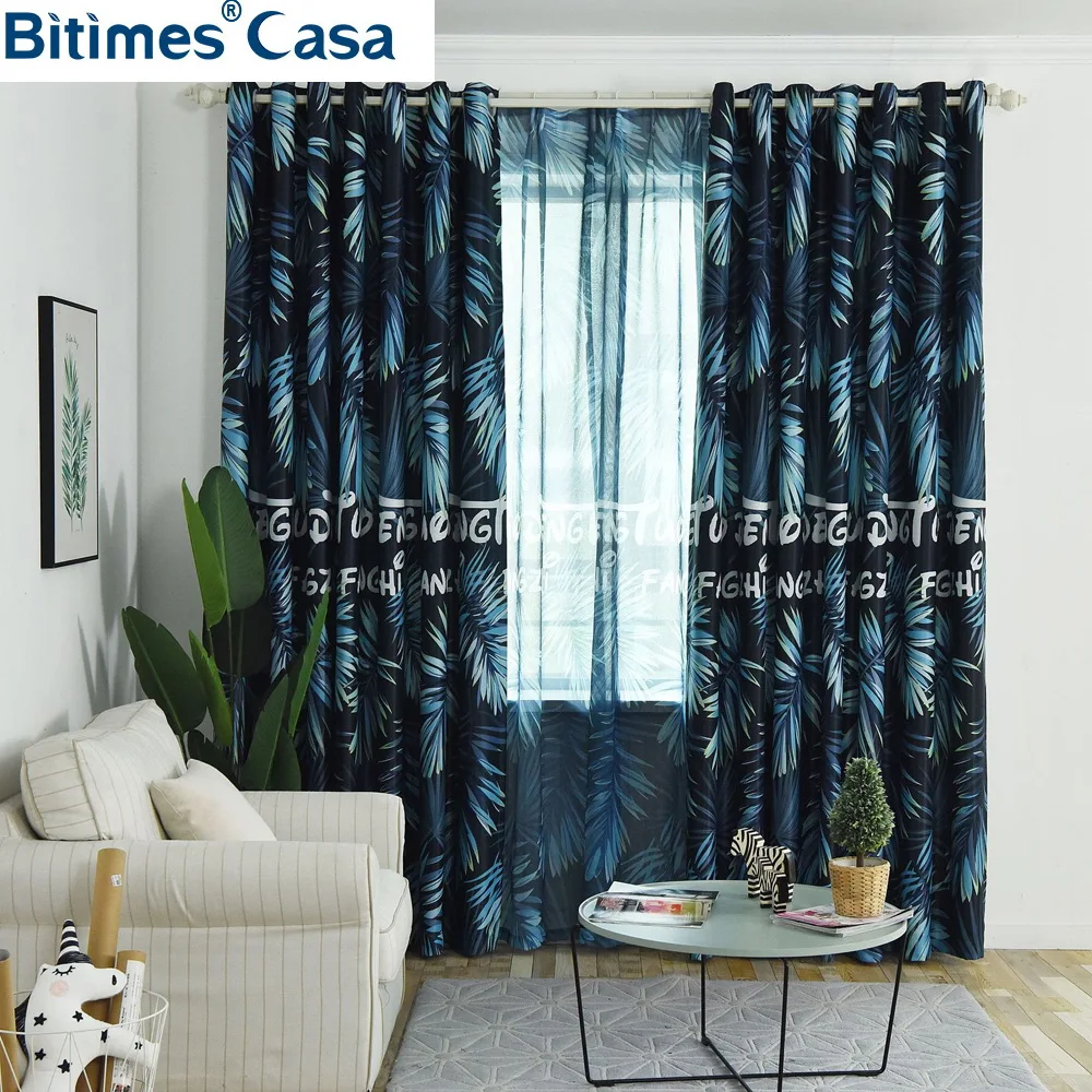 Tropical Plant Leaves Pattern Windows Blackout Curtain For Living Room Bedroom Interior Decoration High Shading Home | Дом и сад