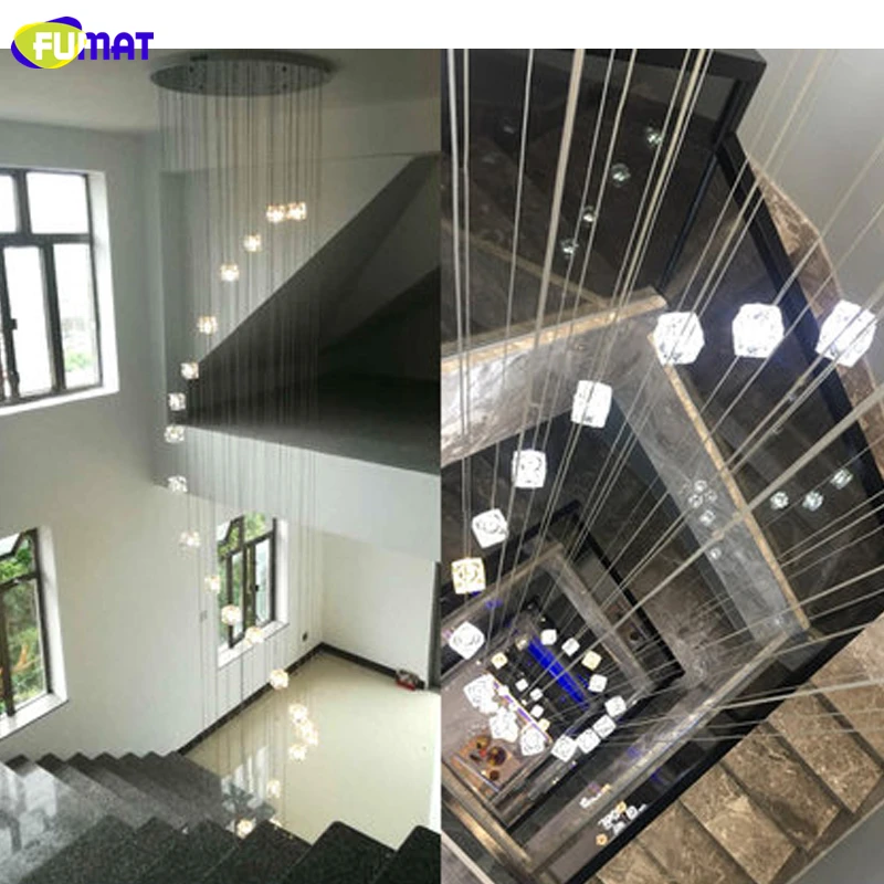 Beste FUMAT Ice Cube Glas Wenteltrap Villa Kristallen Plafondlamp Moderne Stijl Piramide Lagen Lichten Penthouse Lustre Kroonluchters