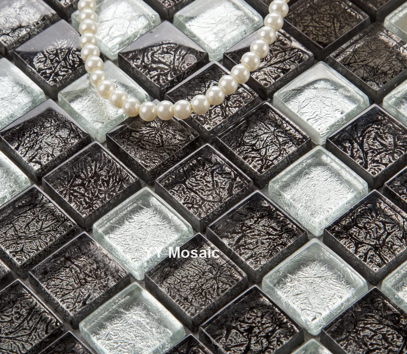 Черный Серебряный цвет фольга стеклянная плитка квадратная мозаика кухня backsplash