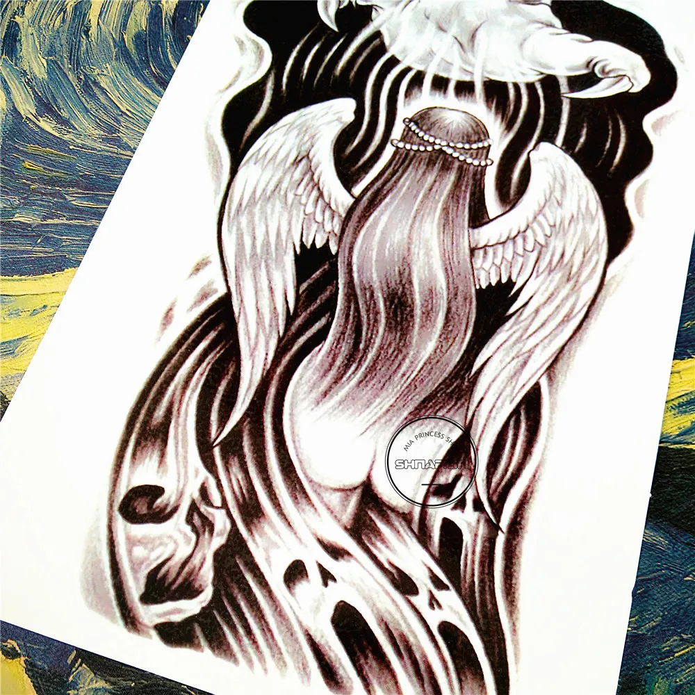 SHNAPIGN Черный Ангел Люцифер временная татуировка тела 12*20 см флэш наклейка