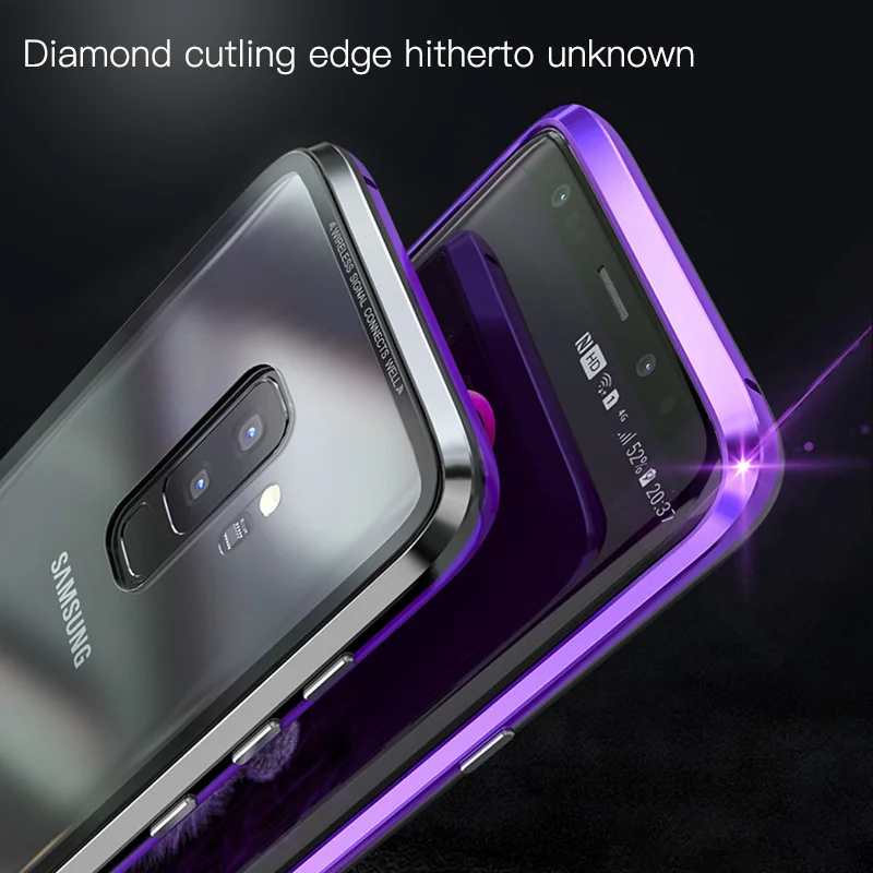 Magnetic Adsorption Phone Case for Galaxy S9 S8 Plus S7 Note 8 Tempered Glass Back Magnet Metal Flip Cover Samsung |