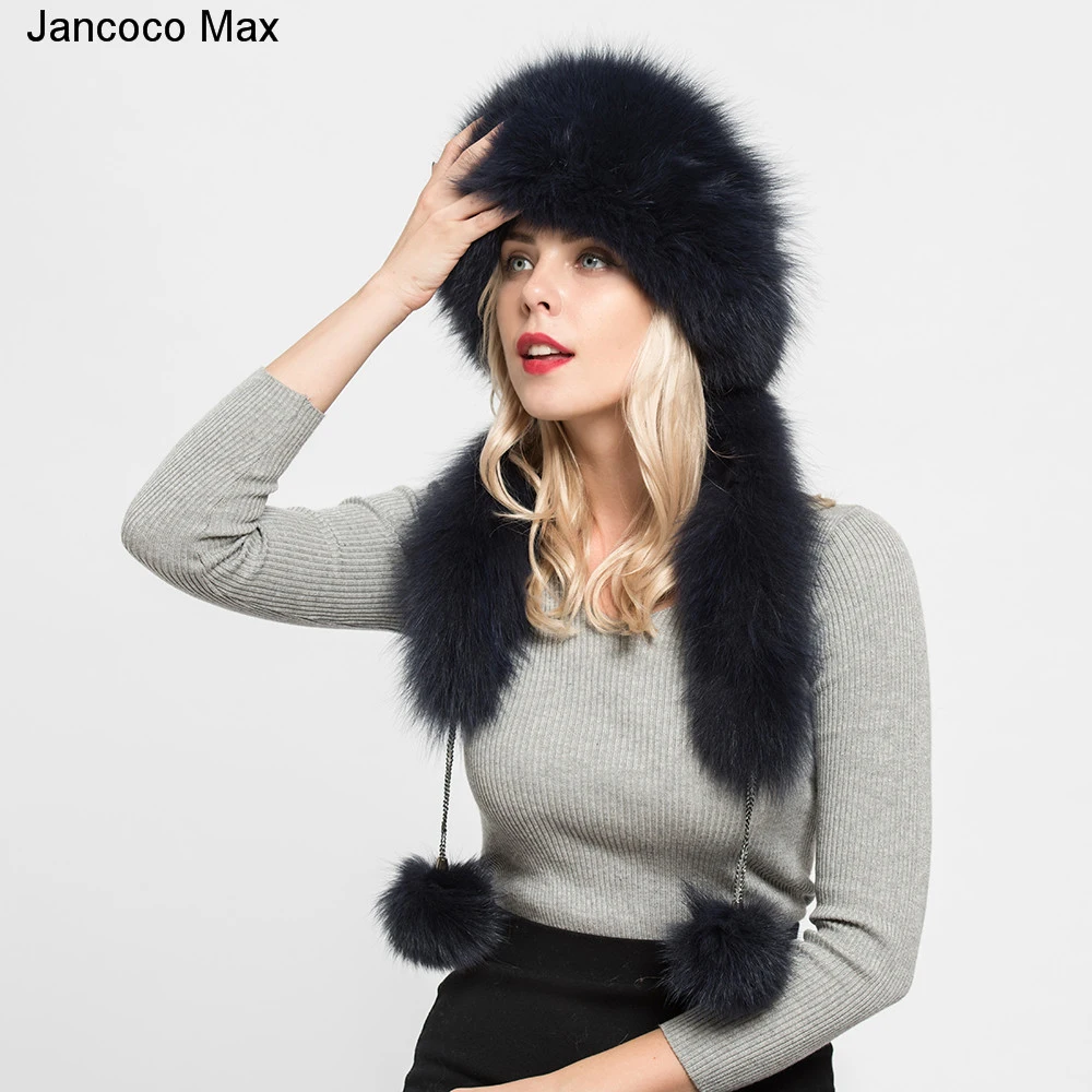 Jancoco Max/новые стильные женские теплые зимние шапки из натурального меха кролика Рекс и лисы модные меховые шапки шарф наивысшего качества S7145