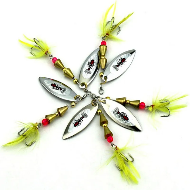 KKWEZVA 5PCS 5.5G 7CM feather Strong noise Insect pattern Fishing bait Tackle Spoon Lures Metal Lure | Спорт и развлечения