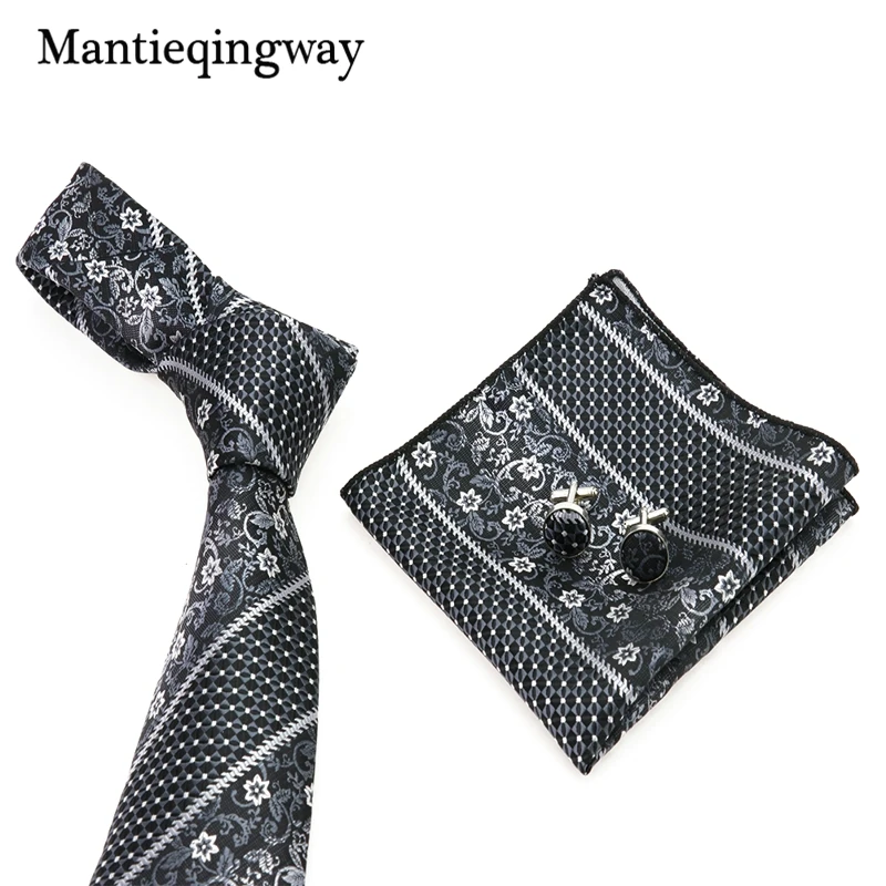 Mantieqingway черный Жаккардовый Цветочный Карманный квадратный запонки Kravat Набор для бизнеса 8,5 см широкие запонки набор для мужчин