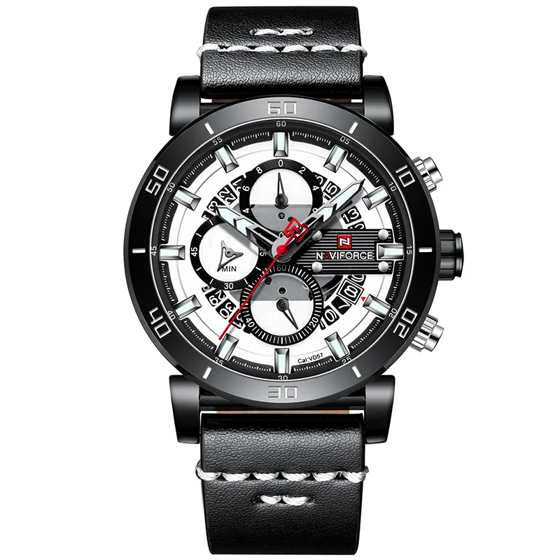 Black White NAVIFORCE для мужчин s спортивные часы для мужчин Лидирующий бренд роскошные кожаные кварцевые автоматические часы с датой мужские армейские военные водонепроницаемые наручные часы - Цвет: Black White