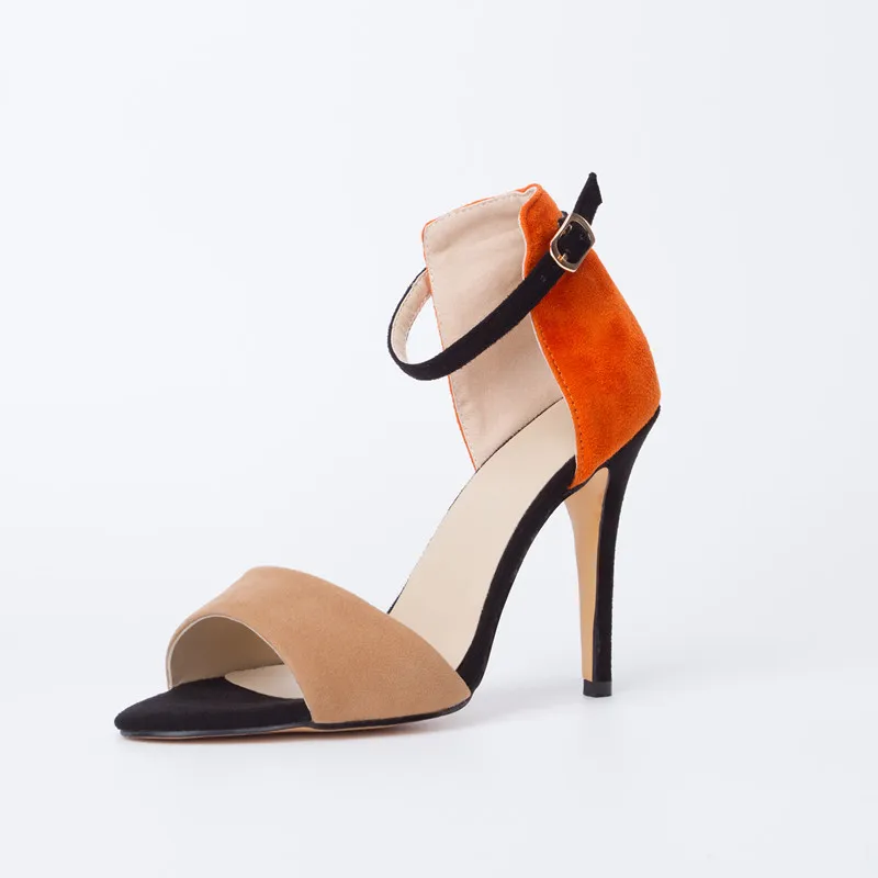 SHOFOO shoes. Модная новинка женская обувь разноцветная замша босоножки на высоком
