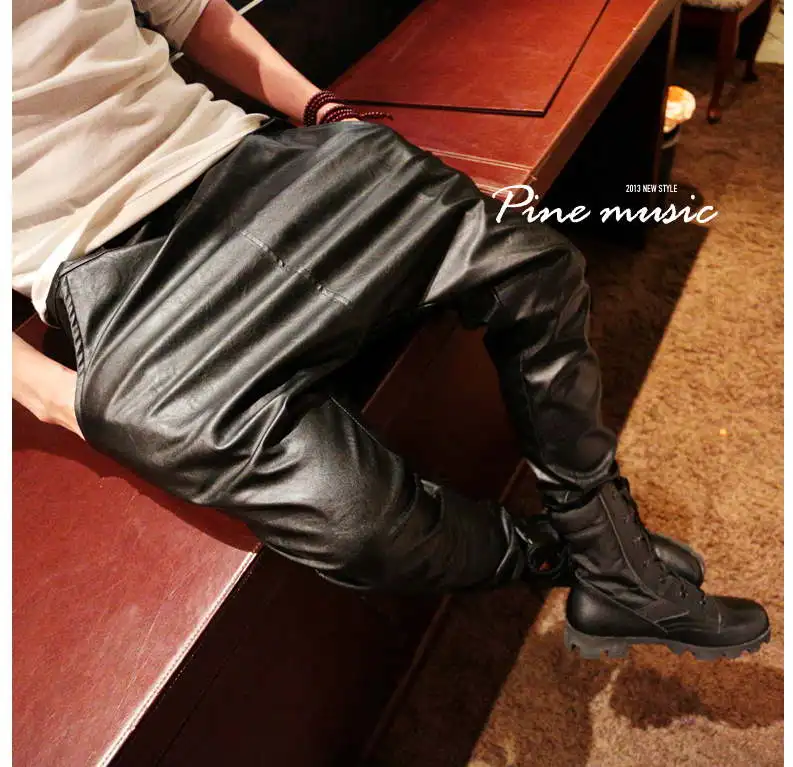 

New Nice Fashuion Faux Leather Harem Pants Men Drop Crotch Pants Men Baggy Pants Casual Fashion Elastic Waist Pants men/PK2