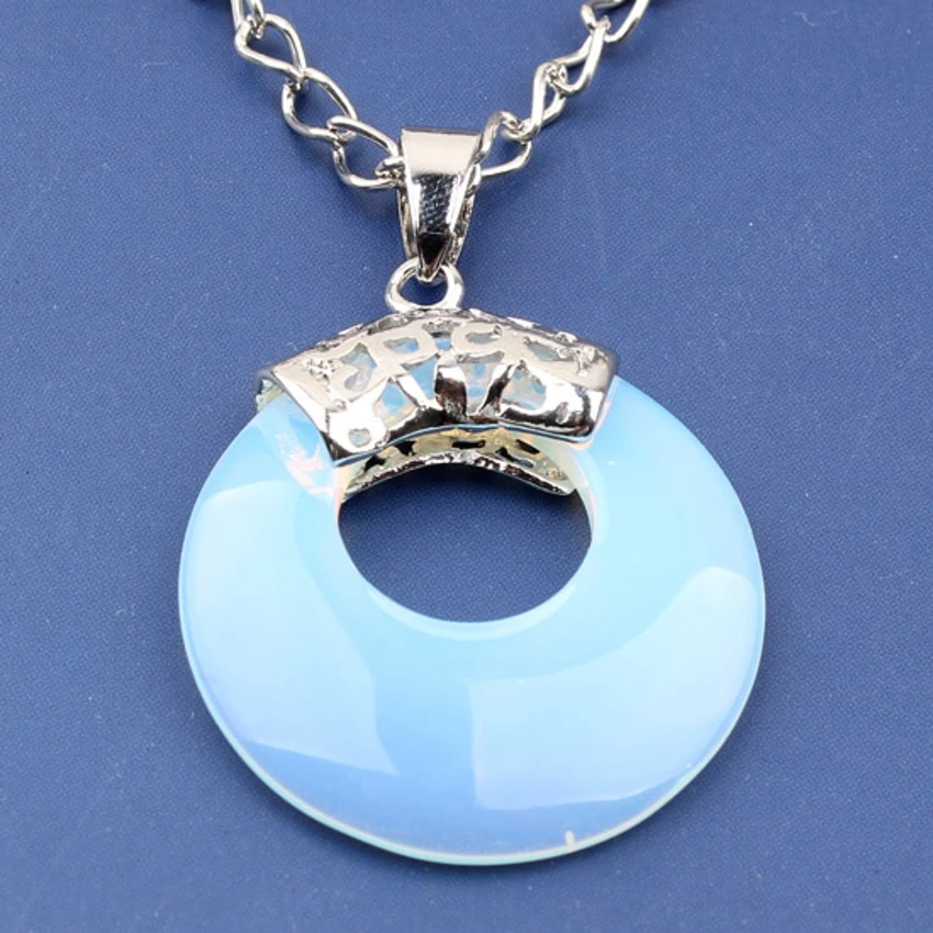 

100-Unique Vintage Silver Plated Opal Opalite Healing Stone Round Hollow Pendant Charm Jewelry Friend Gift