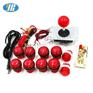 Red Аркадные наборы DIY части 5Pin джойстик+ 2x24 мм+ 8x30 мм 5 в светодиодный с подсветкой кнопочные ноль задержки USB энкодер для ПК аркадная игра - Цвет: Red