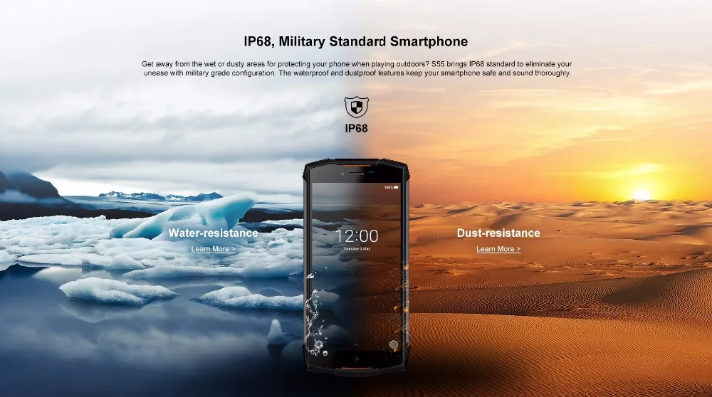 IP68 DOOGEE S55 5,5 ''водонепроницаемый смартфон 4 Гб Оперативная память 64 Гб Встроенная память 5500 мА/ч, MTK6750T Octa Core Android 8,0 13MP телефон с распознаванием отпечатка пальца
