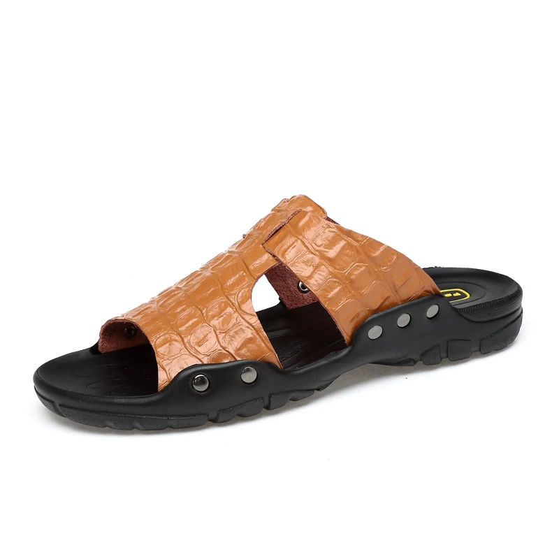 Летняя обувь Мужские тапочки большой Size38-50 кожаные сандалии модные мужские сандалии Повседневная кожаная обувь сандалии, шлепанцы