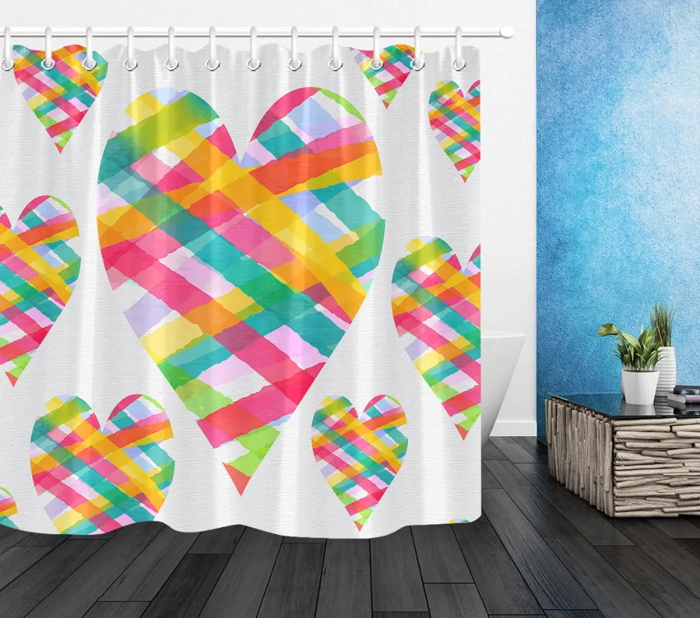 LB Розовый Фиолетовый Зеленый цветной граффити сердце белый Душ занавес лайнер и