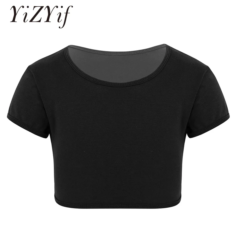 Короткий топ для девочек однотонный с короткими рукавами танца живота