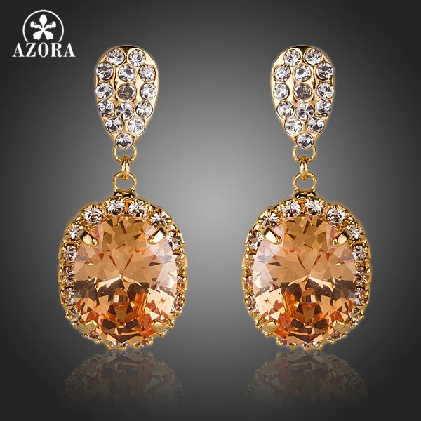 AZORA золотые Шампанский кубик циркония серьги в виде капель с TE0134|drop earrings|earrings