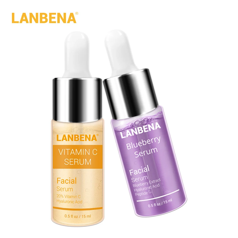 LANBENA черника сыворотка+ Гиалуроновая кислота сывороточная эссенция увлажняющая уменьшает тонкие линии отбеливание против старения морщин уход за кожей 2 шт - Вес нетто: Blueberry VC