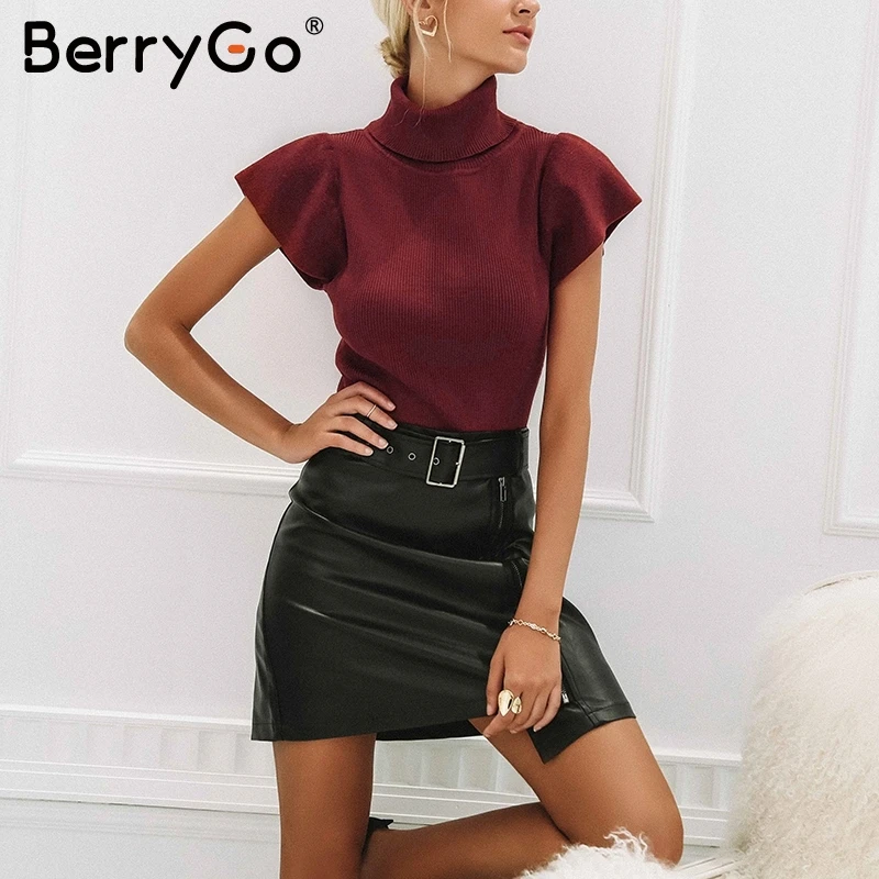 Женская мини-юбка BerryGo черная Повседневная Уличная юбка из искусственной кожи с