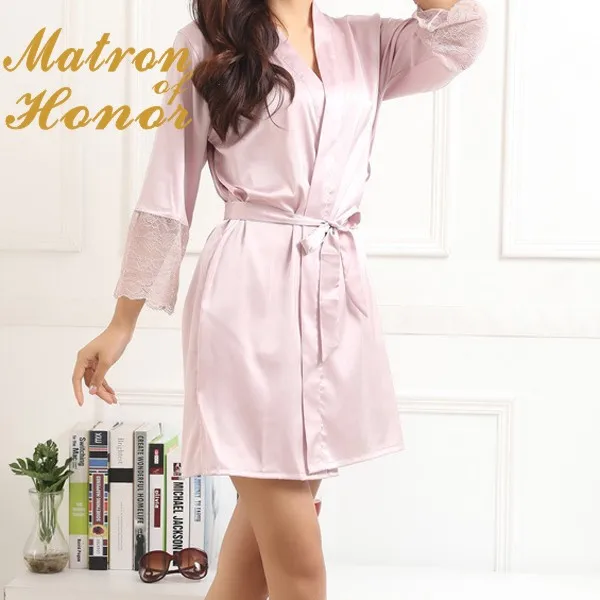 Softpink(Matron of H R18 Сексуальная атласная Женская пижама с кружевом отделка кимоно свадебный наряд для матери невесты/жениха Ночная рубашка костюм для вечеринки для женщин - Цвет: Softpink(Matron of H