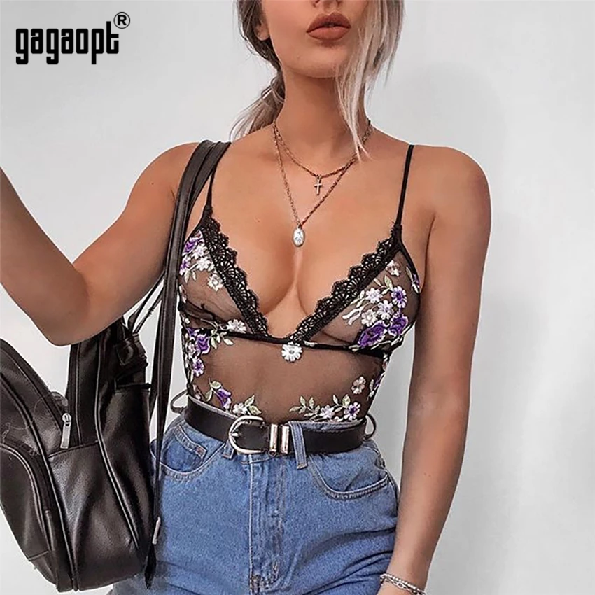 Кружевное боди Gagaopt пикантный комбинезон с цветочной вышивкой женский
