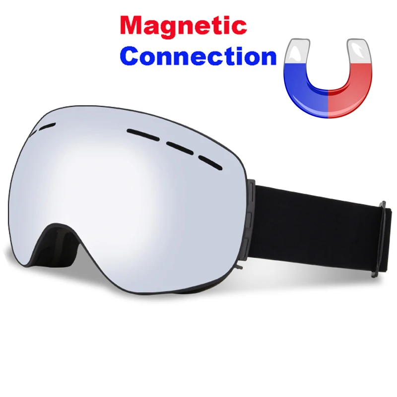 Silver Black LOCLE сферические магнитные лыжные очки противотуманные двухслойные UV400 большие Лыжные маски сноуборд очки лыжные очки - Цвет: Silver Black