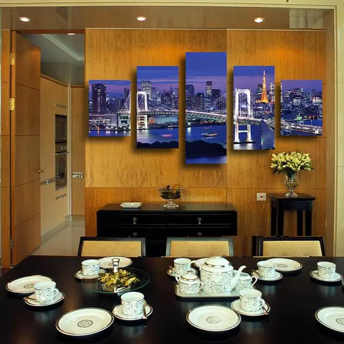 Набор из 5 панелей картина с изображением ночного и моста на холсте без рамы 2017