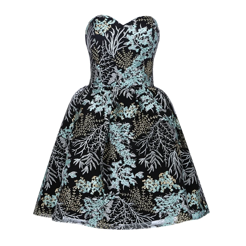 

INDRESSME 2019 New Fashion Sexy Women Strapless Embroidery Sleeveless Backless Lace Bodycon Party Club Mini Summer A-Line Dress