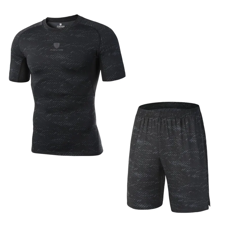 Компрессионный мужской спортивный костюм Беговые наборы фитнес плотно футболка спортивные шорты для бега