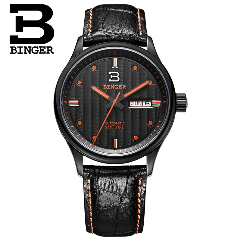 Switzerland men's watch luxury brand Wristwatches BINGER business Mechanical men watches leather strap Water Resistance B5006 | Наручные