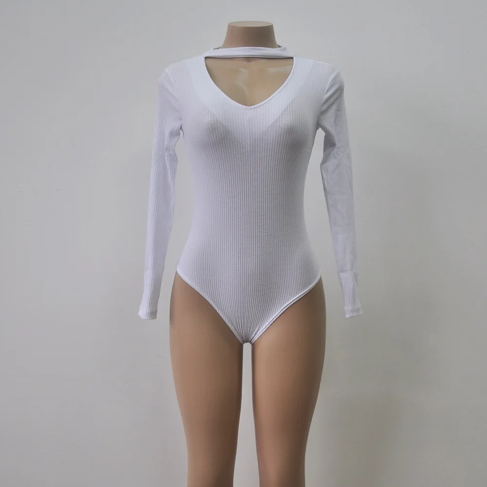 Осенний Повседневный Костюм трикотажный пуловер, комбинезон с воротником-чокером, Облегающий комбинезон с v-образным вырезом, женские комбинезоны