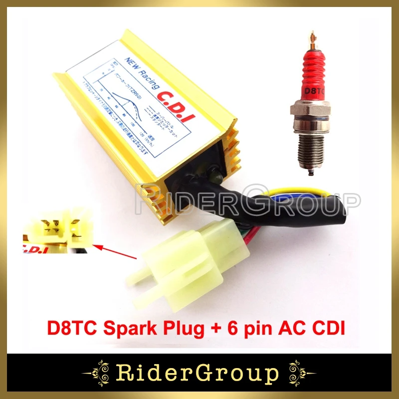 Золотая алюминиевая 6pin AC Зажигание CDI коробка красная D8TC Spark вилка для CG двигателя