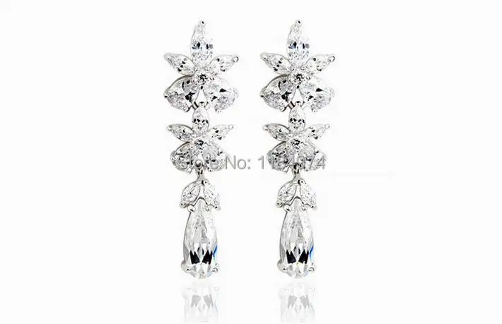 New Wedding Big Earring Long Earrings Cubic Zirconia Flower Drop Ear Rings High Quality Luxury Zircon Brand Jewelry | Украшения и