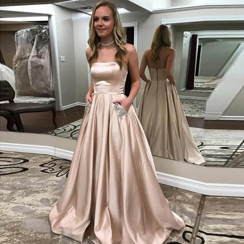 

New Arrival Evening Dress Vestido Noiva Sereia Prom Party Robe De Soiree Gown Frock Sexy Strapless Beading Pockets Multicolor