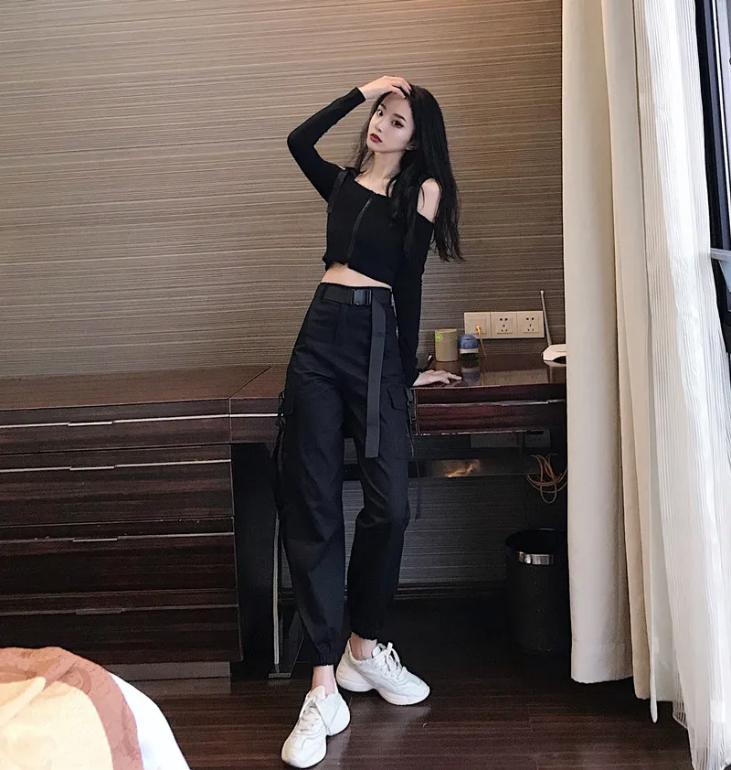 Брюки карго женские в стиле Харадзюку уличная одежда панк хип хоп джоггеры