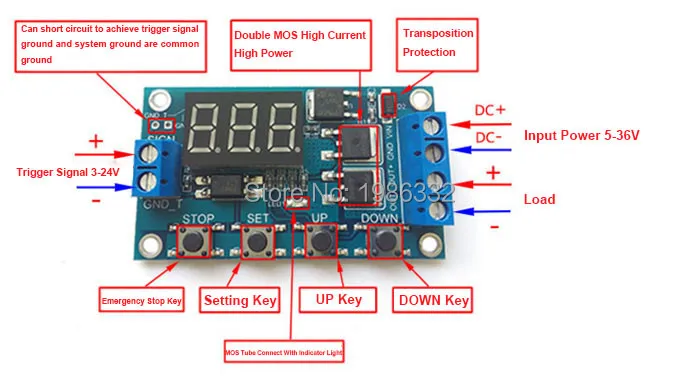 WS16 DC 5 V 36 5V 6V 9V 12V 24V цикл запуска модуль задержки таймера 400W 15A двойной МОП трубка