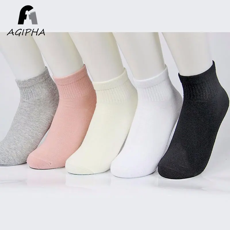 Хлопковые женские носки до щиколотки повседневные однотонные короткие сезон