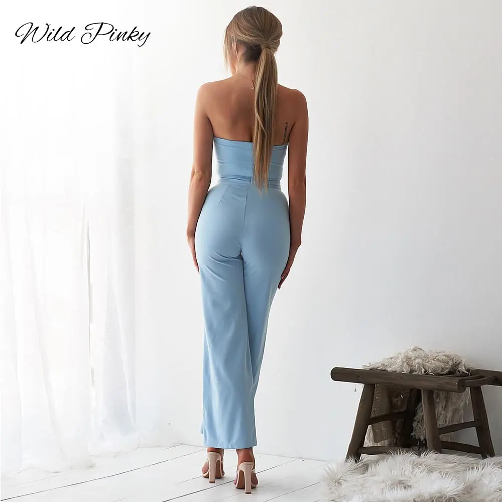 Женский комбинезон без бретелек WildPinky свободный однотонный с высокой посадкой на