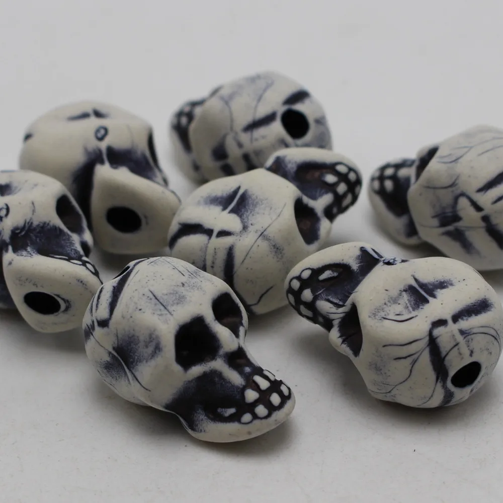 25 White Acrylic Halloween Gothic Skeleton Skull Beads 21X13mm | Украшения и аксессуары