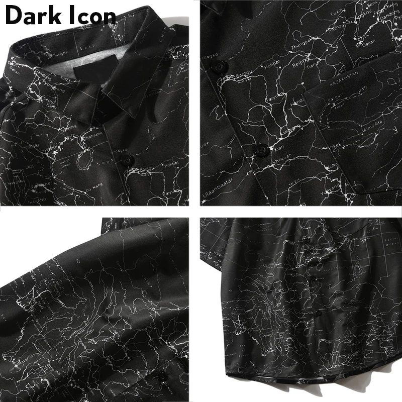 Темный логотип карта мира полная печать мужская рубашка с коротким рукавом 2019