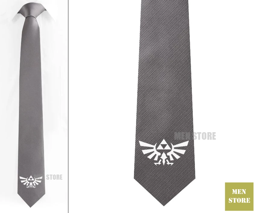 Gray tie White logo Zelda Force Symbol Мужской Жаккардовый тонкий узкий галстук 2," 6 см галстук свадебный галстук для жениха запонки LK061M - Цвет: Gray tie White logo