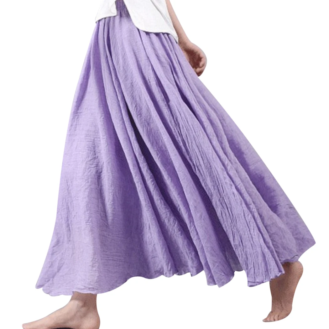 Для женщин Винтаж хлопок белье юбки эластичный пояс плиссе длиной макси 2018 Лето