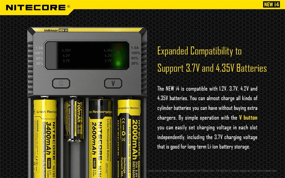 Оригинальное Nitecore i4 Intelli зарядное устройство Универсальное зарядное устройство I4 интеллектуальное зарядное устройство для Li-ion/NiMH 18650/26650/AA