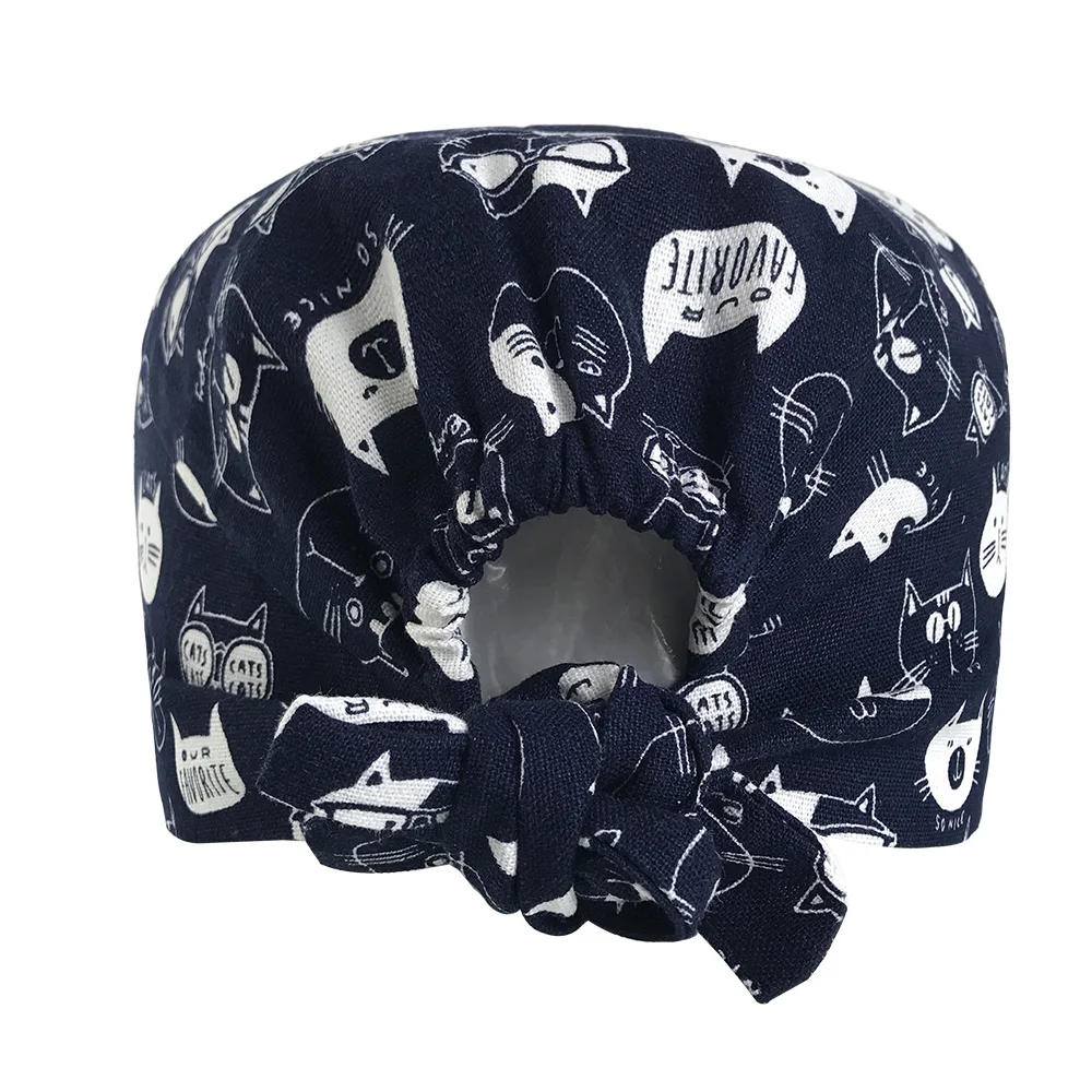 Hospital Surgical Cap Women Men Design Nurse Caps Uniform Adjustable Cartoon Cat Pattern Cotton Doctor Beauty Medical Hats/Masks