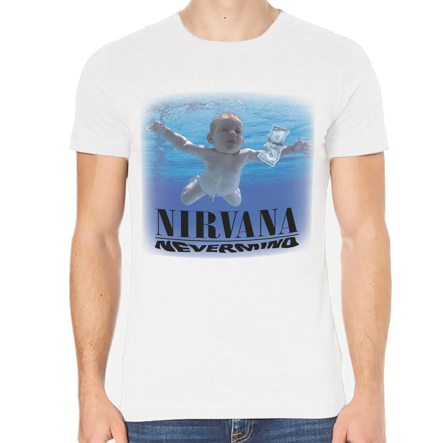 Мужская белая или серая футболка Kurer Cobaier Nevermind Rock 1 b/C 082|Мужские футболки| |