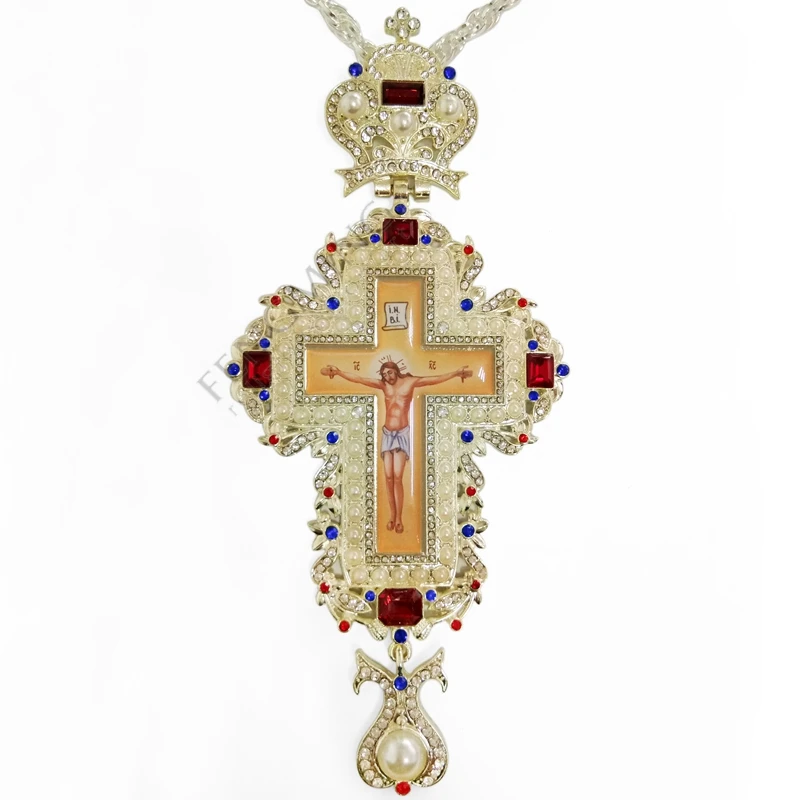 High Quality Orthodox Greek Cross Jewelry - Priest Pectoral Cross with Gold Plating and Chain image 2